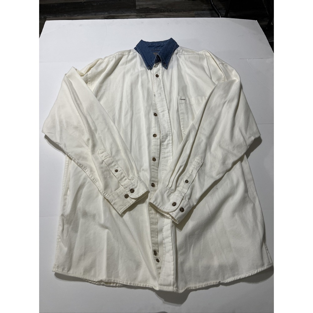 Halifax Outfitters Long Sleeve Button Down Shirt Men's SZ Large White W/Blue